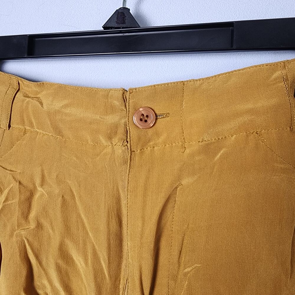 Vintage Avati 100% Pure Silk Mustard Yellow Bermuda Shorts | Women's Medium - Picture 2 of 11
